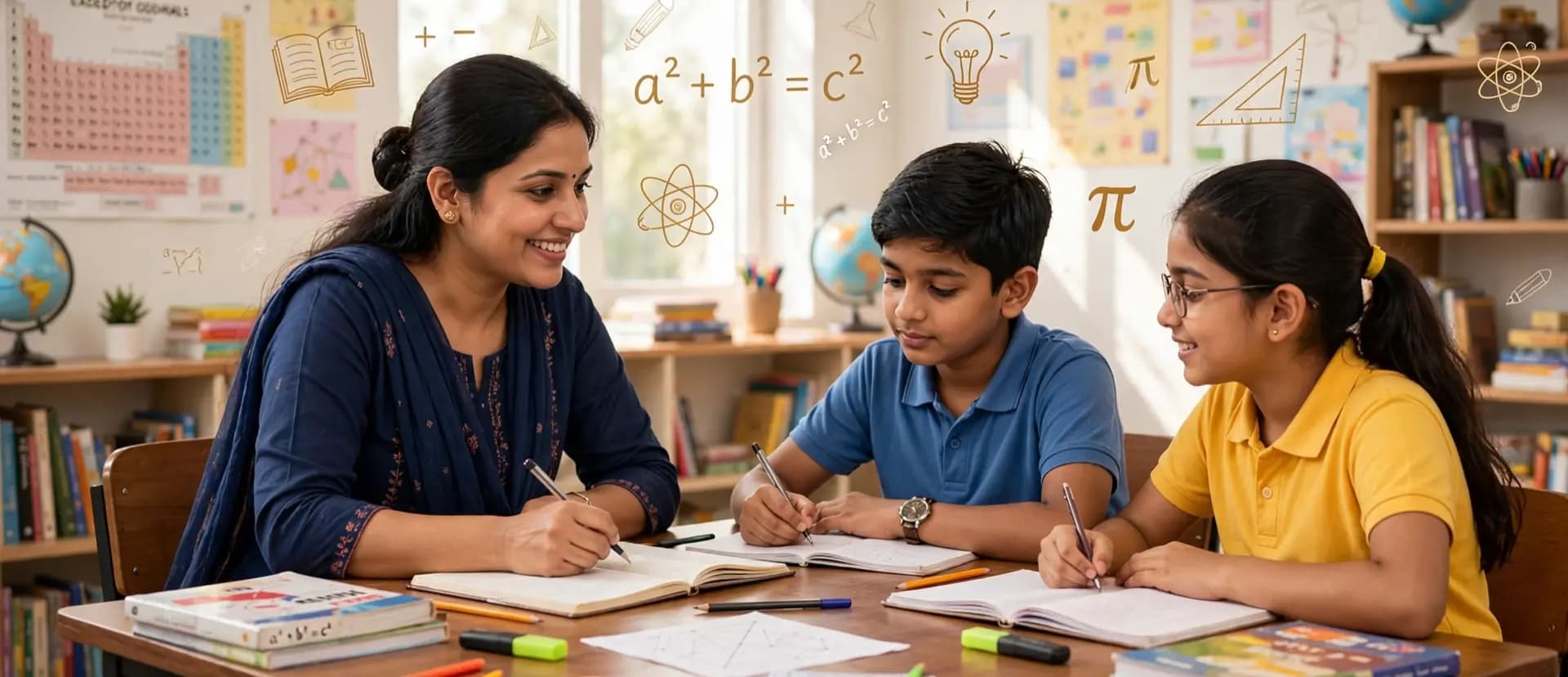 Students learning Maths and Science with teacher at best tuition classes in Kalwa Thane - Usha Tutorials