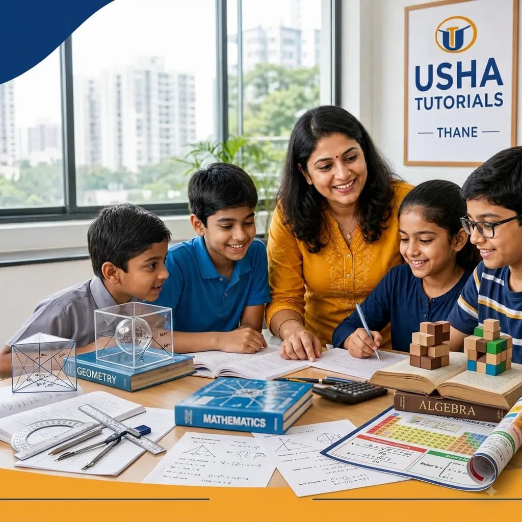 Teacher explaining Maths concepts to ICSE board student at Usha Tutorials tuition center in Parsik Nagar Kalwa